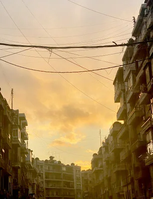 An Aleppo street at sunset