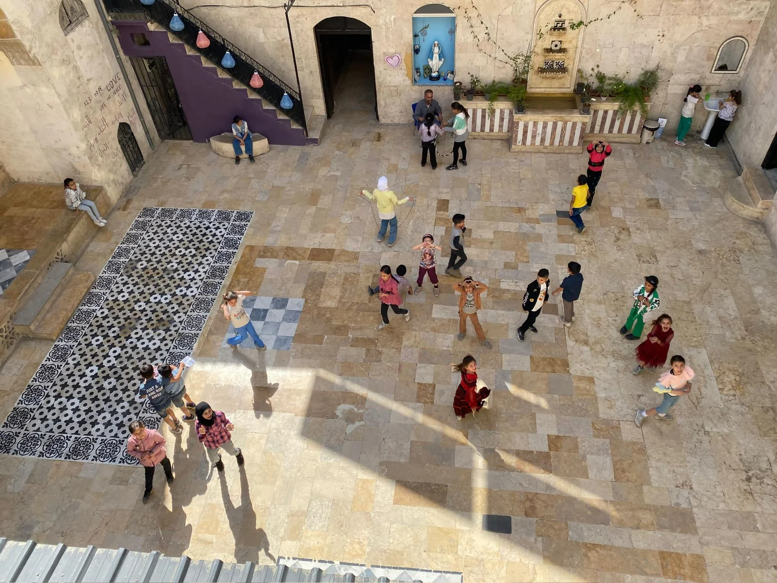 View of the courtyard at the 123 HOPE centre in Aleppo.